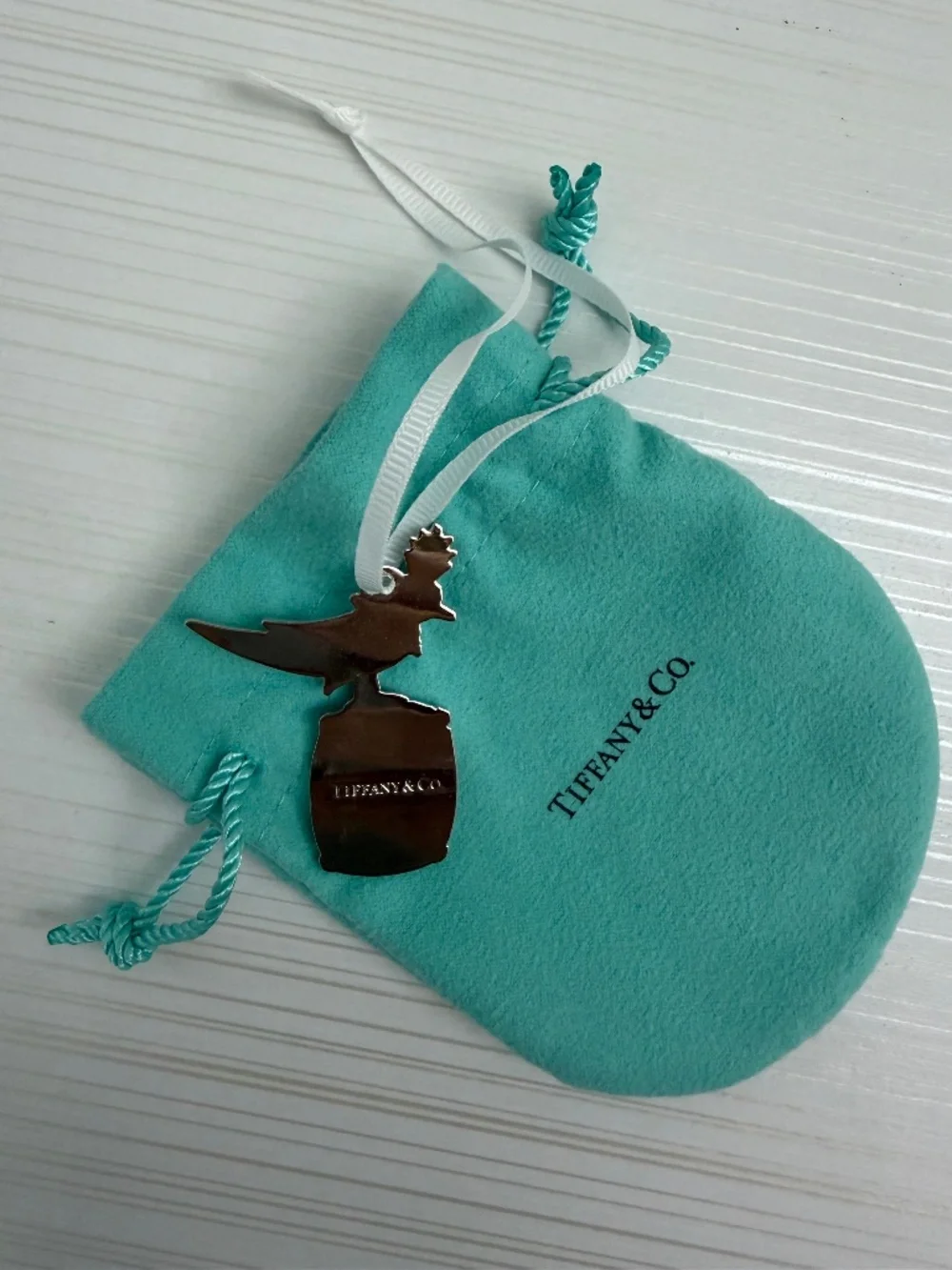 Tiffany & Co. Vintage Crystal Bird Christmas Holiday Ornament w/ Blue Pouch